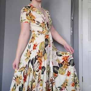 Women's Floral Maxi Dresses Boho Button Up Split B